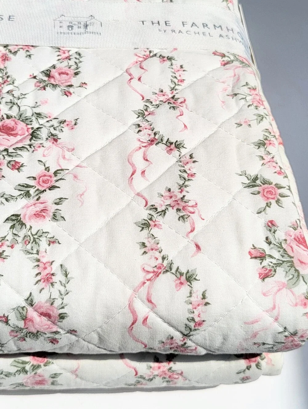 The Farmhouse by Rachel Ashwell QUEEN 3pc Ribbon Quilt Set Cottagecore Pink